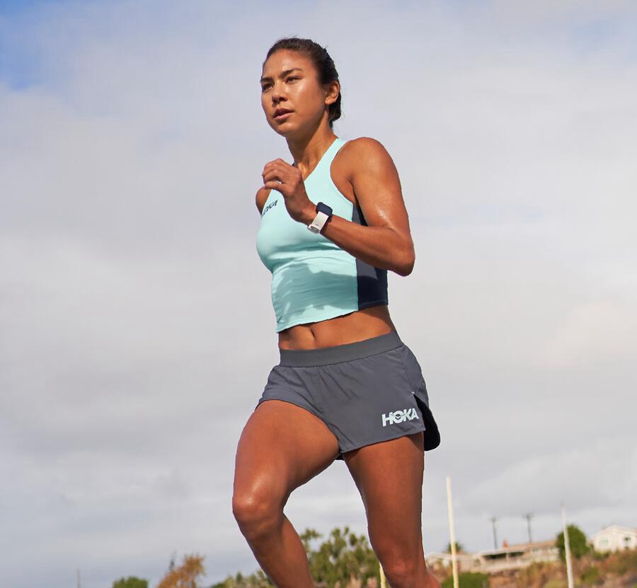Hoka One One Womens Shorts - Performance - Blue - ZBDG69241